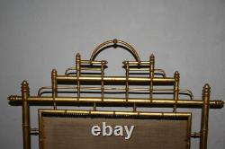 Grand ecran pare feu Napoleon III Broderie Bois doré Bambou XIX ème