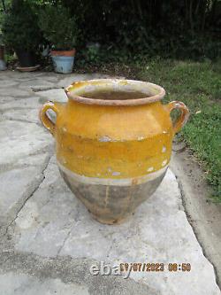Grand et ancien pot à confit vernissé jaune, XIX. Sud Est de la France