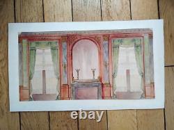 Grande Aquarelle XIX° Ornement Architecture 1er Empire Napoleon III 43,2x22,4cm