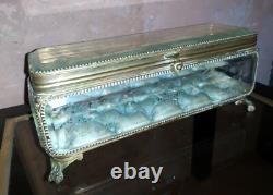 Grande Boite à Bijoux Coffret Verre Gravé XIXè Napoleon III laiton doré