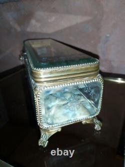 Grande Boite à Bijoux Coffret Verre Gravé XIXè Napoleon III laiton doré