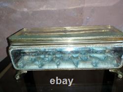 Grande Boite à Bijoux Coffret Verre Gravé XIXè Napoleon III laiton doré