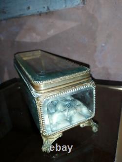 Grande Boite à Bijoux Coffret Verre Gravé XIXè Napoleon III laiton doré