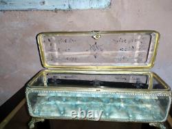 Grande Boite à Bijoux Coffret Verre Gravé XIXè Napoleon III laiton doré