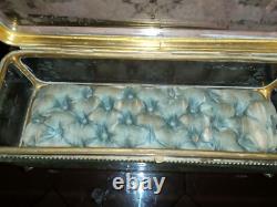 Grande Boite à Bijoux Coffret Verre Gravé XIXè Napoleon III laiton doré