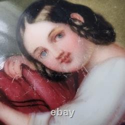 Grande Broche Argent Minerve Gui Porcelaine Peinte Napoléon III Milieu XIXè