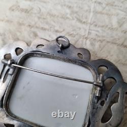 Grande Broche Argent Minerve Gui Porcelaine Peinte Napoléon III Milieu XIXè