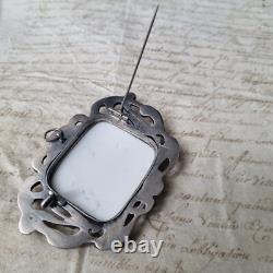 Grande Broche Argent Minerve Gui Porcelaine Peinte Napoléon III Milieu XIXè