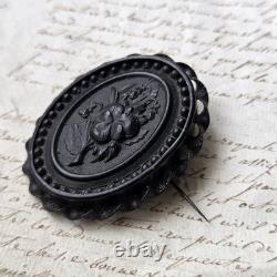 Grande Broche Camée en Gutta Percha Napoléon III XIXè Victorian Mourning Jewel