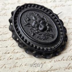 Grande Broche Camée en Gutta Percha Napoléon III XIXè Victorian Mourning Jewel