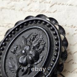 Grande Broche Camée en Gutta Percha Napoléon III XIXè Victorian Mourning Jewel