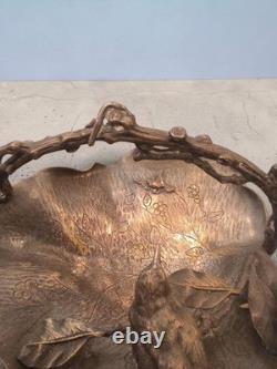 Grande Coupe Centre de Table Bronze Argenté XIXe Oiseaux Vigne Napoléon III 40cm