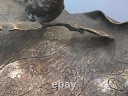 Grande Coupe Centre de Table Bronze Argenté XIXe Oiseaux Vigne Napoléon III 40cm