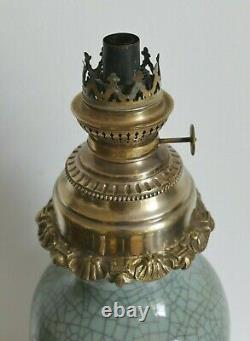 Grande Lampe à pétrole XIXe Chine Asie céramique céladon VASE Napoléon III