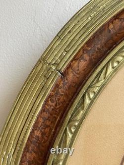 Grande Lithographie Ancienne XIXe Fillette et Agneau Cadre Ovale Napoléon III