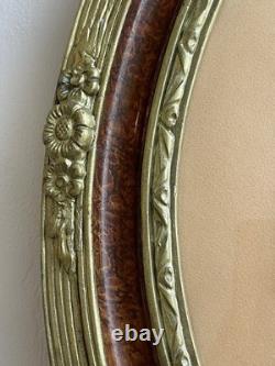 Grande Lithographie Ancienne XIXe Fillette et Agneau Cadre Ovale Napoléon III