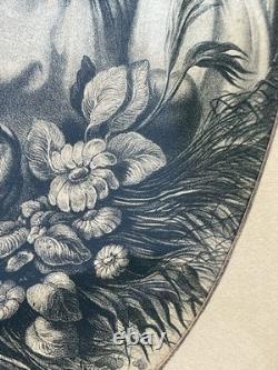 Grande Lithographie Ancienne XIXe Fillette et Agneau Cadre Ovale Napoléon III