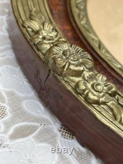 Grande Lithographie Ancienne XIXe Fillette et Agneau Cadre Ovale Napoléon III