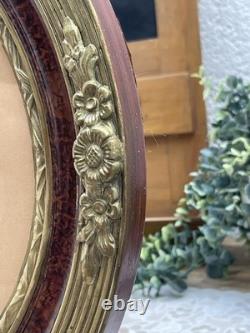 Grande Lithographie Ancienne XIXe Fillette et Agneau Cadre Ovale Napoléon III