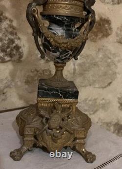 Grande Paire Candélabres Bronze & Marbre Napoléon III XIXe 70cm