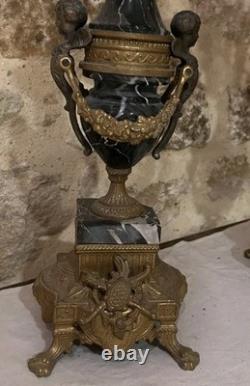 Grande Paire Candélabres Bronze & Marbre Napoléon III XIXe 70cm