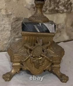 Grande Paire Candélabres Bronze & Marbre Napoléon III XIXe 70cm