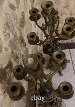 Grande Paire Candélabres Bronze & Marbre Napoléon III XIXe 70cm