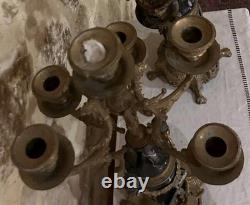 Grande Paire Candélabres Bronze & Marbre Napoléon III XIXe 70cm