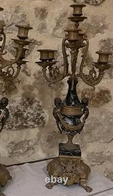 Grande Paire Candélabres Bronze & Marbre Napoléon III XIXe 70cm