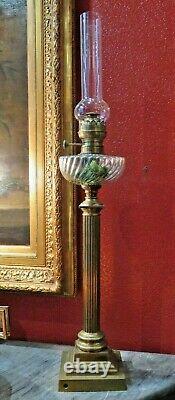 Grande ancienne lampe a petrole de bureau napoleon III en laiton XIXe 90cm