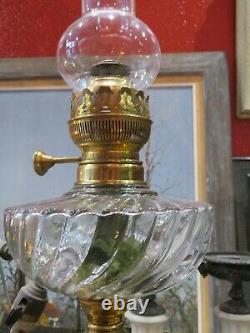Grande ancienne lampe a petrole de bureau napoleon III en laiton XIXe 91cm