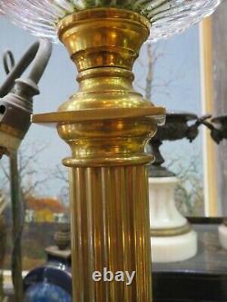 Grande ancienne lampe a petrole de bureau napoleon III en laiton XIXe 91cm