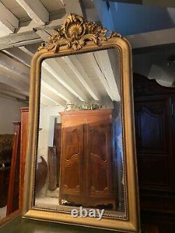 Grande glace de cheminée miroir à fronton Régence XIXe Napoléon III 178 cm
