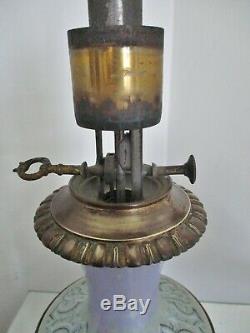 Grande lampe à huile pétrole opaline peinte XIXe Napoléon III Oil lamp Victorian