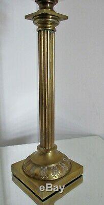 Grande lampe à pétrole colonne réservoir cristal baccarat bronze Matador XIXe