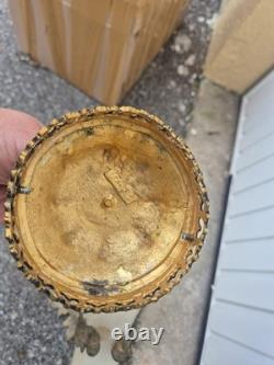 Grande paire de cornes décoratives XIXe en monture bronze doré 62 cm