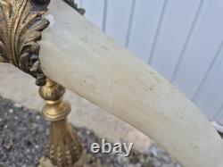 Grande paire de cornes décoratives XIXe en monture bronze doré 62 cm