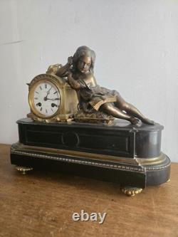 Grande pendule Napoléon III bronze & marbre Étude de la Jeunesse XIXe
