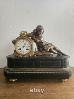 Grande pendule Napoléon III bronze & marbre Étude de la Jeunesse XIXe Grande pendule Napoléon III bronze & marbre Étude de la Jeunesse XIXe