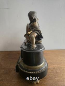 Grande pendule Napoléon III bronze & marbre Étude de la Jeunesse XIXe