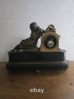 Grande pendule Napoléon III bronze & marbre Étude de la Jeunesse XIXe