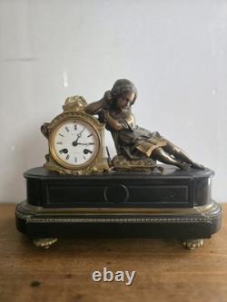 Grande pendule Napoléon III bronze & marbre Étude de la Jeunesse XIXe