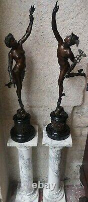Grandes sculptures en bronze Mercure d'après Gianbologna et Renommée XIX
