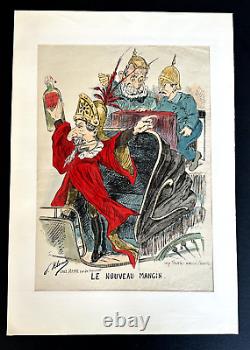 Gravure aquarellée XIXe Paul Klenck Le Nouveau Mangin caricature Napoléon III
