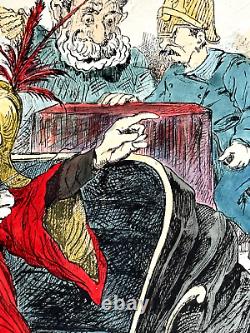 Gravure aquarellée XIXe Paul Klenck Le Nouveau Mangin caricature Napoléon III