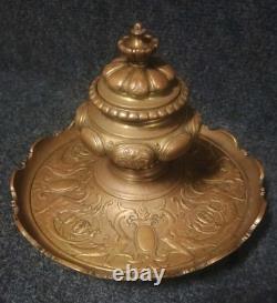 Gros Encrier Bronze XIXe Décor Griffons Et Écussons Napoléon III Gros Encrier Bronze XIXe Décor Griffons Et Écussons Napoléon III