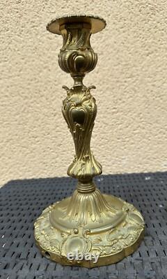 H. PICARD PAIRE DE BOUGEOIRS ST. ROCAILLE LOUIS XV BRONZE DORÉ NAPOLÉON III XIXe
