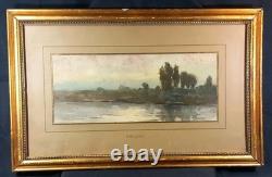 Henri Joseph HARPIGNIES Paysage Lacustre Aquarelle sur Papier XIXe Dessin
