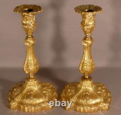 Henri Picard, Paire De Bougeoirs Napoléon III En Bronze Doré, XIX ème