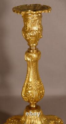 Henri Picard, Paire De Bougeoirs Napoléon III En Bronze Doré, XIX ème